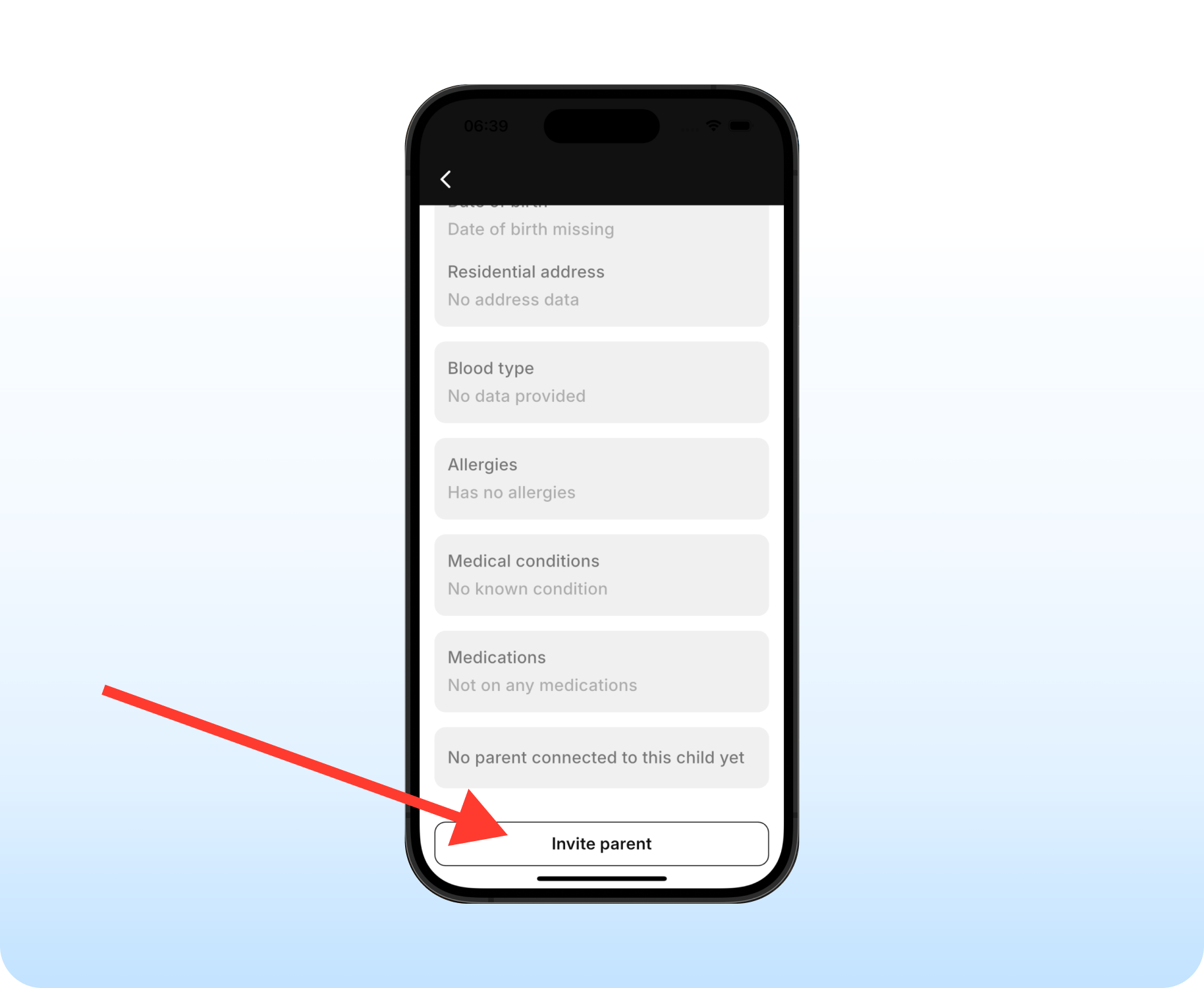 Adding parent button screenshot