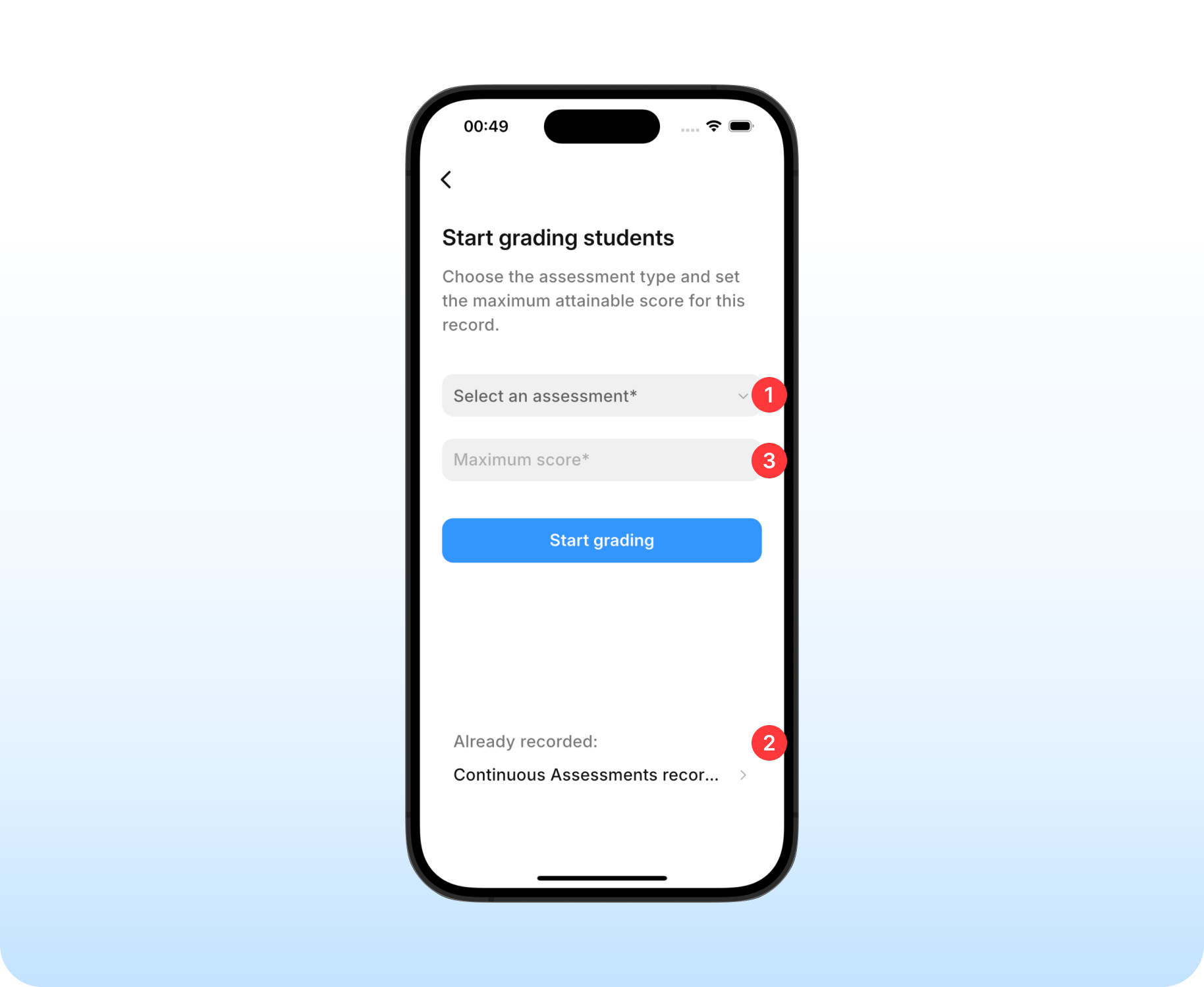 Initializing assessment record screenshot