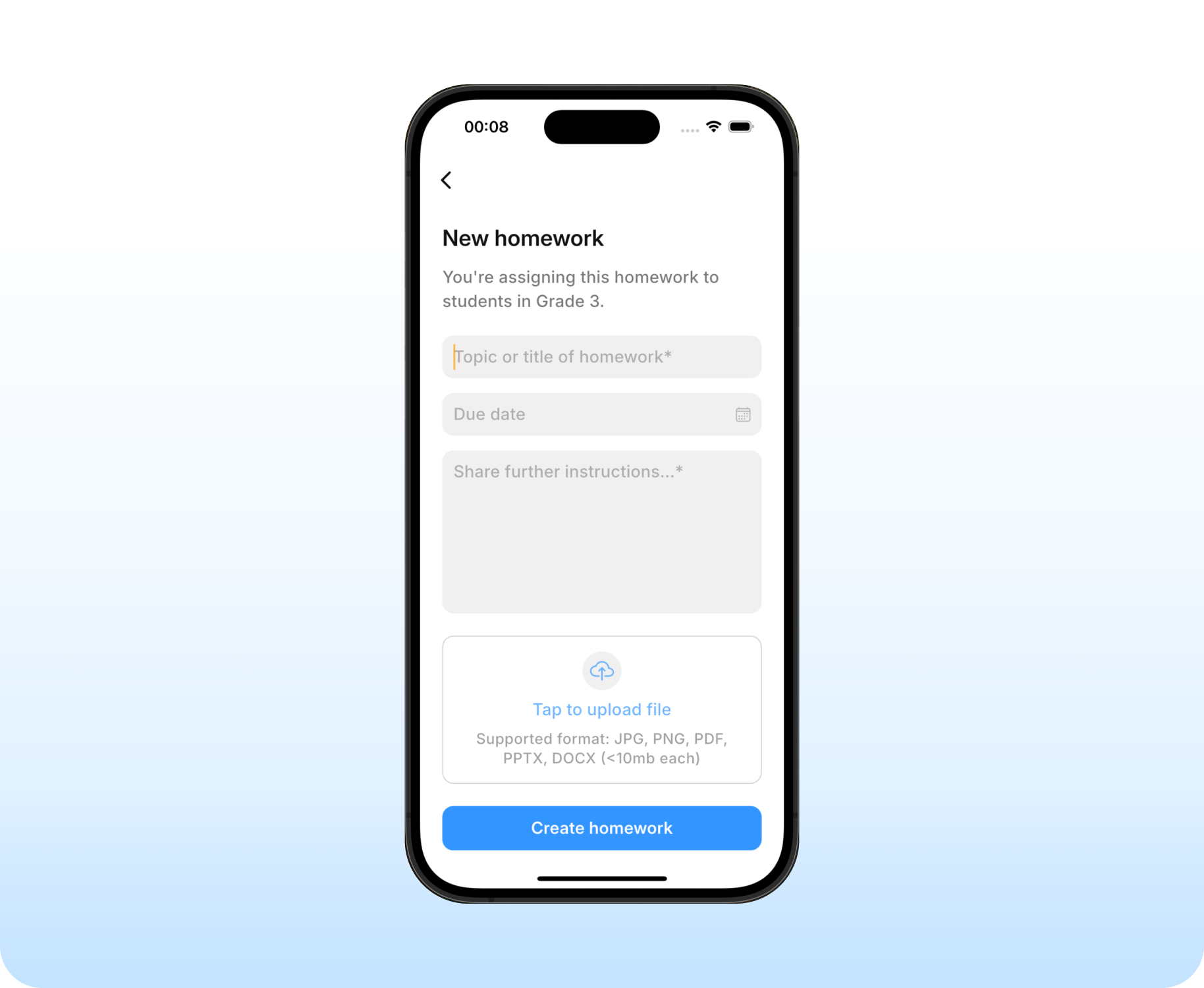 Create New Homework Screenshot
