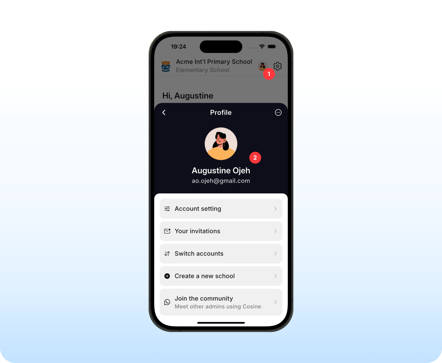 Profile update drawer screenshot